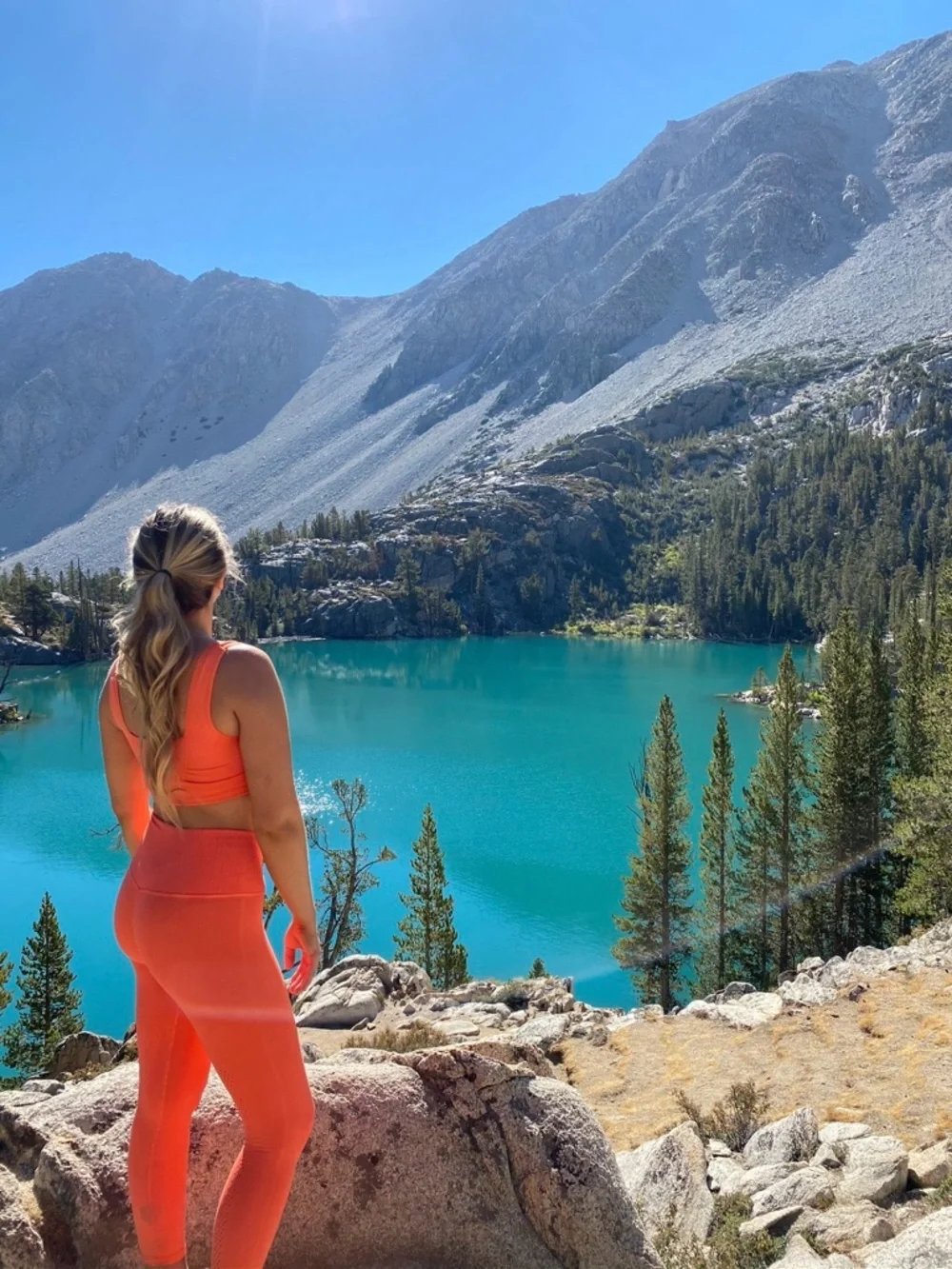 Vibrant Neon Orange Coral Activewear Set - Sports Bra & Leggings - Picture 1 of 8